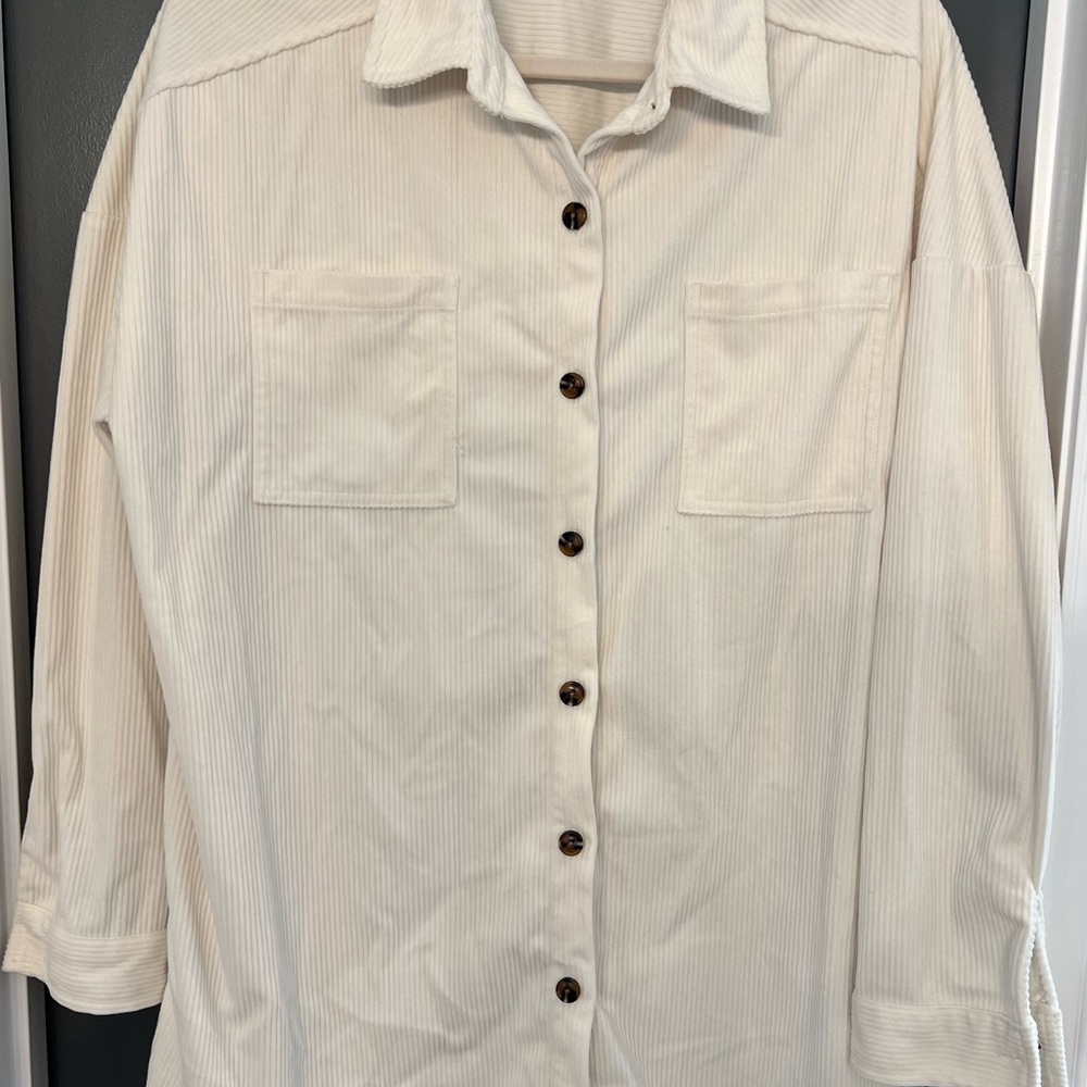 Cream Button Down Shirt/shacket women’s size large. Ribbed, soft corduroy